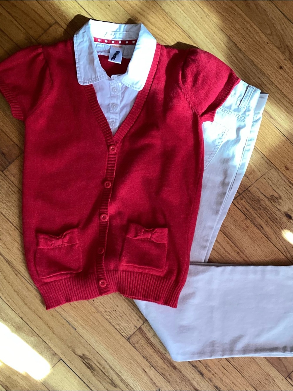 10A Gymboree Red Short-Sleeve Cardigan with White Collar